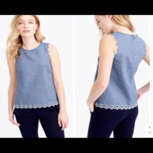 J. Crew chambray scalloped grommet top
